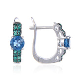 Round Cut Natural Gemstone Silver Hoop Earrings